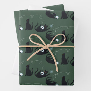 Black Cats Winter Cute Christmas Winter Wrapping Paper Sheets