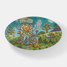 BLACK CATS, WITCH PUMPKIN FACTORY PAPERWEIGHT Oval