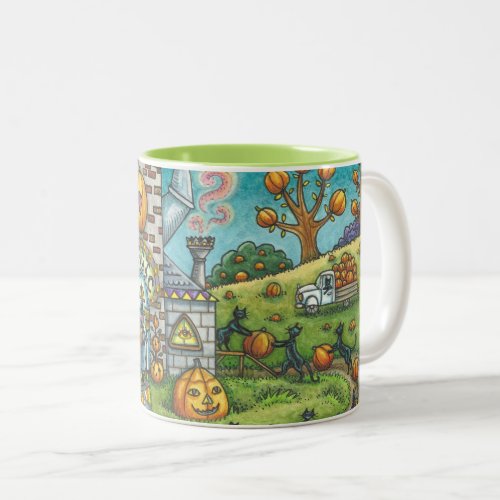 BLACK CATS WITCH PUMPKIN PIE FACTORY TWO TONE MUG