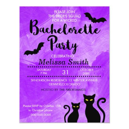 Black Cats Witchy Halloween Bachelorette Party Card