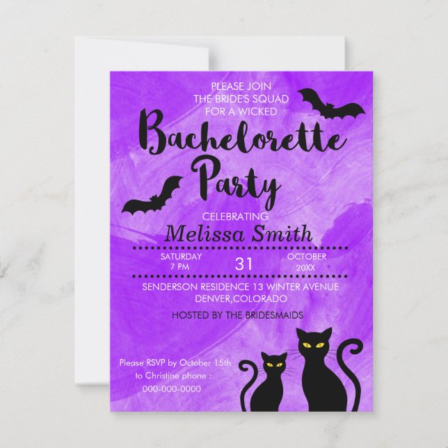 Black Cats Witchy Halloween Bachelorette Party Invitation (Front)