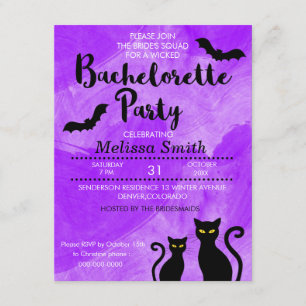 Black Cats Witchy Halloween Bachelorette Party Invitation