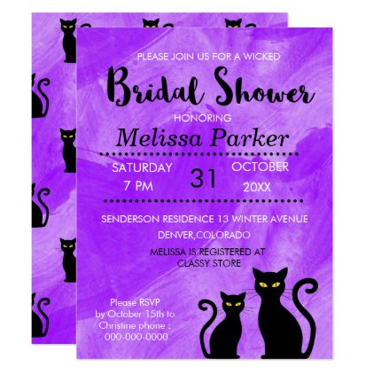 Black Cats Witchy Halloween Bridal Shower Party Card
