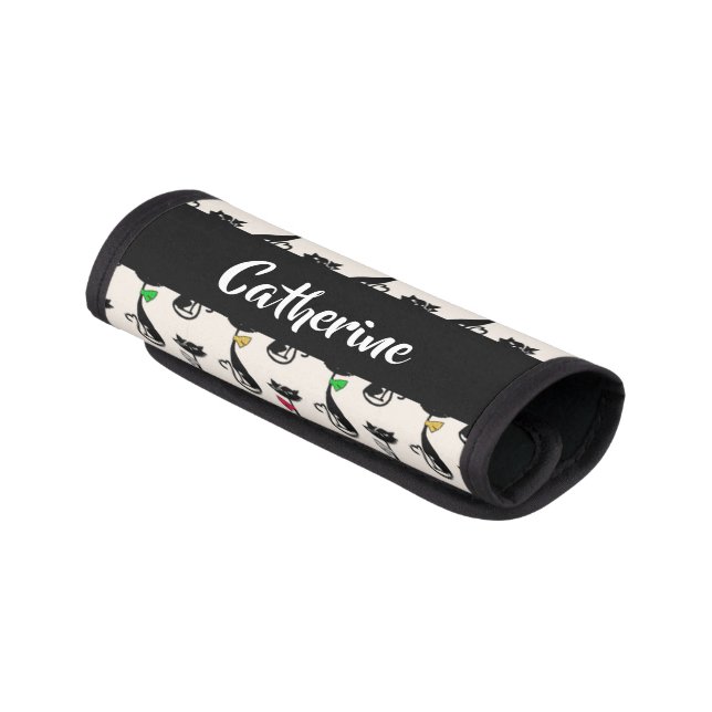 Black cats with colorful bow ties luggage handle wrap (Angled)