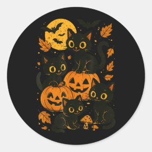 Black Cats With Jack O Lanterns Moon And Bats Classic Round Sticker
