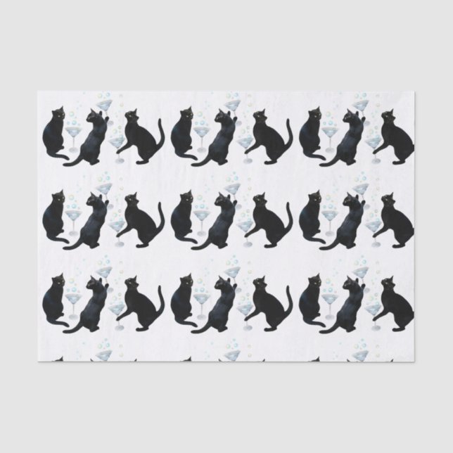 Black Cats with Martinis Tissue Paper (Front)