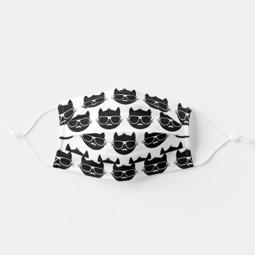 Black Cats with Mustaches and Glasses Modern Cute Adult Cloth Face Mask