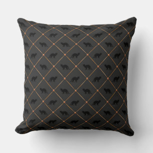 BLACK CATS WITH ORANGE DIAMOND PATTERN THROW PILLOW