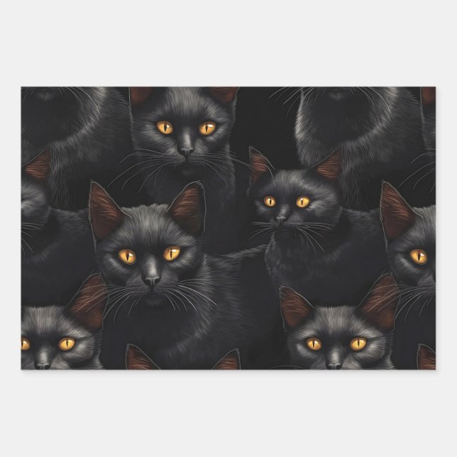 Black Cats  Wrapping Paper Sheets (Front)