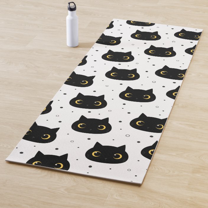 Black Cat Knit Print Thin Yoga Mat