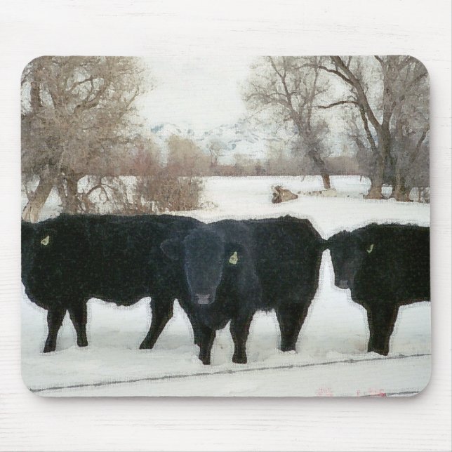 Black Cattle in Snow Mouse Pad (Front)