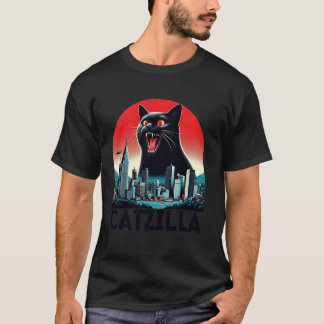 Black Catzilla Japanese Art Sunset Funny Cat Kitte T-Shirt