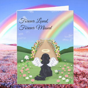 Black Cavalier King Charles Rainbow Bridge  Card