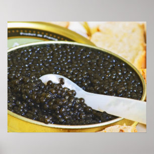 Black caviar and a spoon of mother-of-pearl to poster