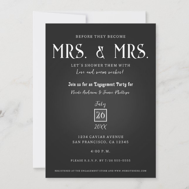 Black Caviar Classy Elegant Mrs. Engagement Party  Invitation (Front)