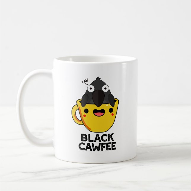 Black Cawfee Funny Crow Coffee Pun  Mug (Left)
