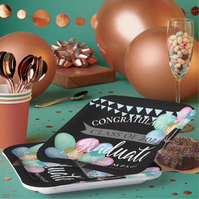 Black Celebration Class Of 2025 Graduation Party Paper Plates (Multi)