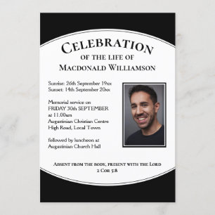 Black CELEBRATION OF LIFE Photo Memorial Funeral Invitation