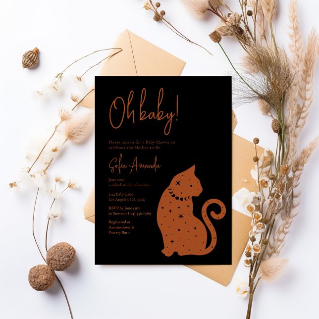 Black Celestial Cat Baby Shower Invitation (Creator Uploaded)