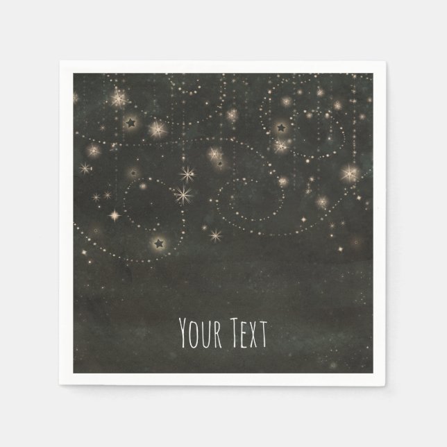 Black Celestial Dark Starry Sky Swirls Any Event Paper Napkins (Front)