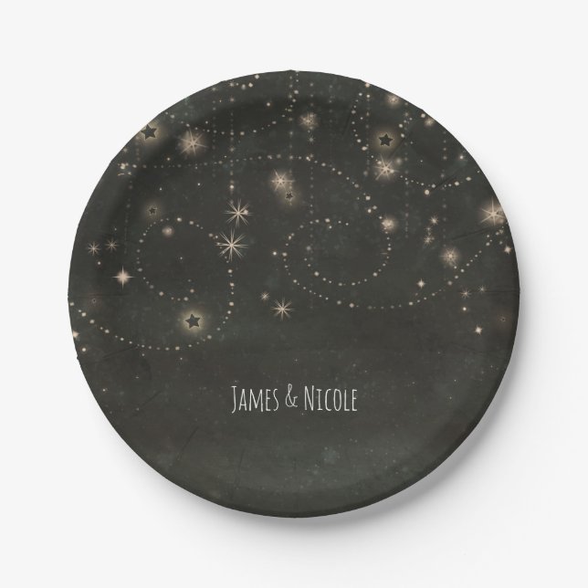 Black Celestial Dark Starry Sky Swirls Any Event Paper Plates (Front)