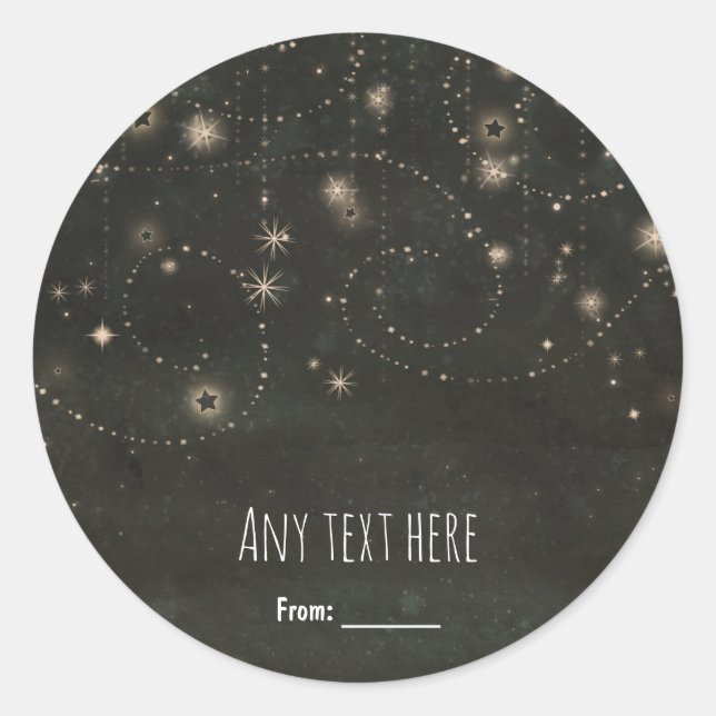 Black Celestial Dark Starry Sky Swirls Favor Classic Round Sticker (Front)