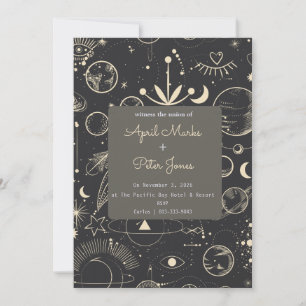Black Celestial Moon Phases Wedding Invitation