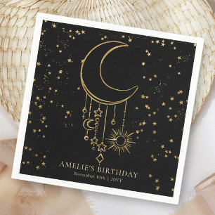 Black Celestial Star Moon Birthday Napkins