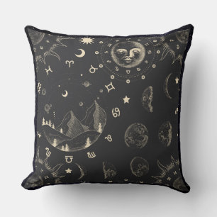 Black Celestial Themed Throw Pillow