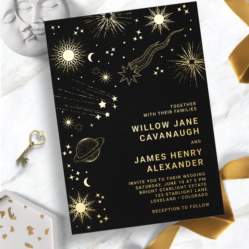 Black Celestial Wedding Foil Invitation