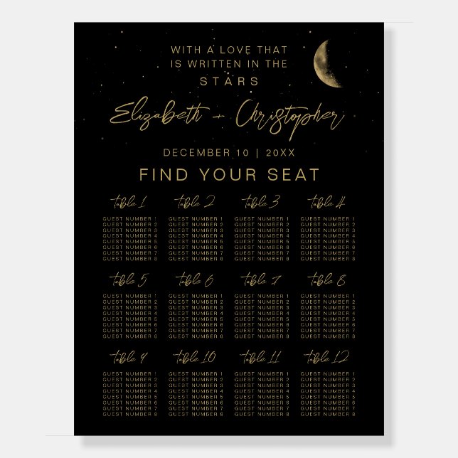 Black Celestial Wedding Seating Chart Foam Boards (Front)
