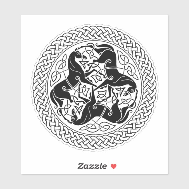 Black Celtic Epona Knot with Horses Sticker (Sheet)