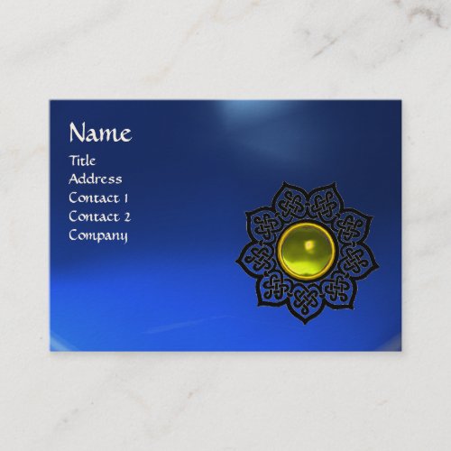 BLACK CELTIC FLOWER YELLOW GEM MONOGRAM Aqua Blue Business Card