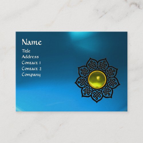 BLACK CELTIC FLOWER YELLOW GEM MONOGRAM Aqua Blue Business Card