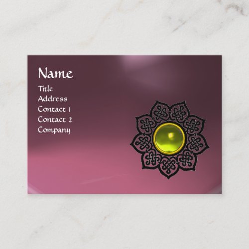 BLACK CELTIC FLOWER YELLOW GEM MONOGRAM Purple Business Card