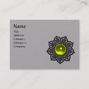 BLACK CELTIC FLOWER YELLOW TOPAZ GEM MONOGRAM Grey Business Card