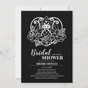 Black Celtic Heart Knot Floral Bridal Shower Invitation