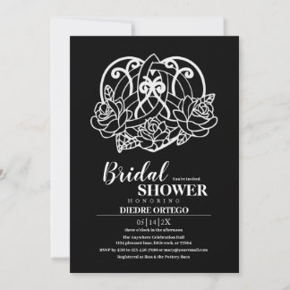 Black Celtic Heart Knot Floral Bridal Shower Invitation