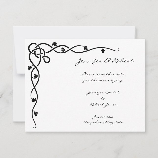Black Celtic Knot Corner Vine Save the Date (Front)