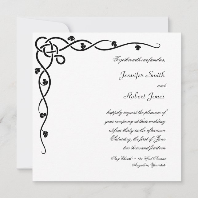 Black Celtic Knot Corner Vine Wedding Invitation (Front)