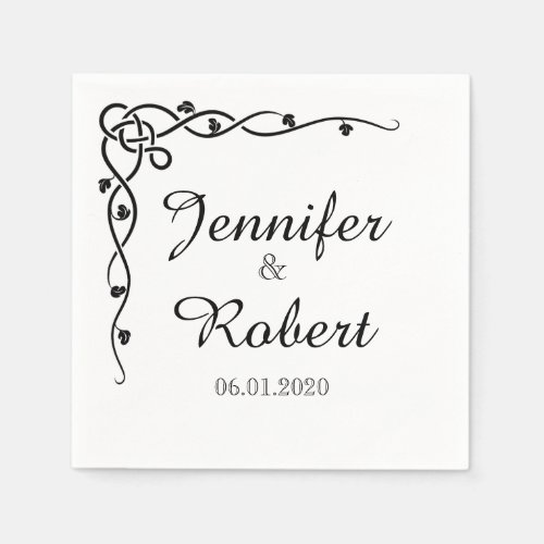 Black Celtic Knot Corner Vine Wedding Napkin