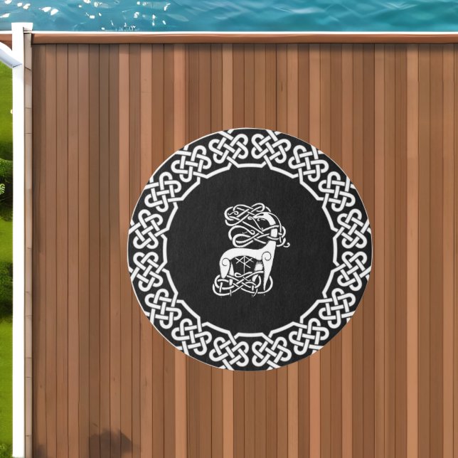 Black Celtic/Nordic deer Outdoor Rug (Insitu (Outdoor 1))