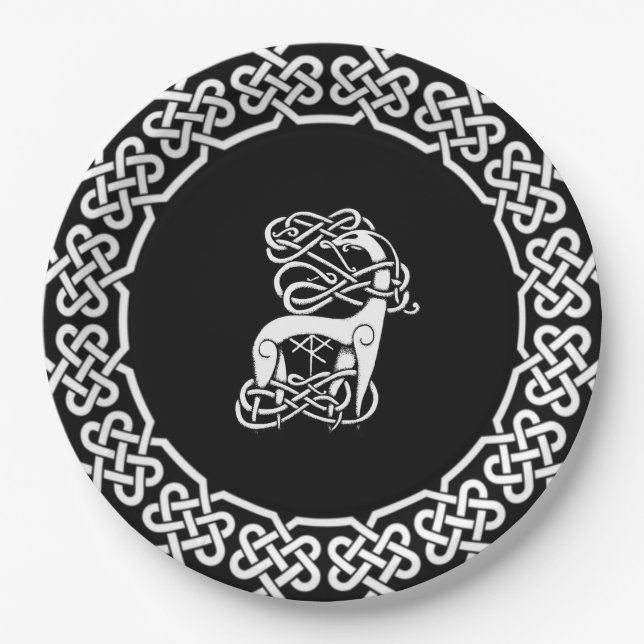 Black Celtic/Nordic deer Paper Plates (Front)