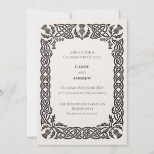 Black Celtic Thistle Border Wedding Invitation