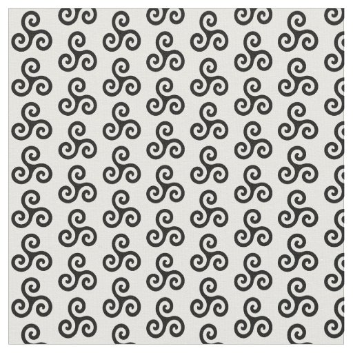 Black Celtic Triple Spiral Triskele on White Fabric