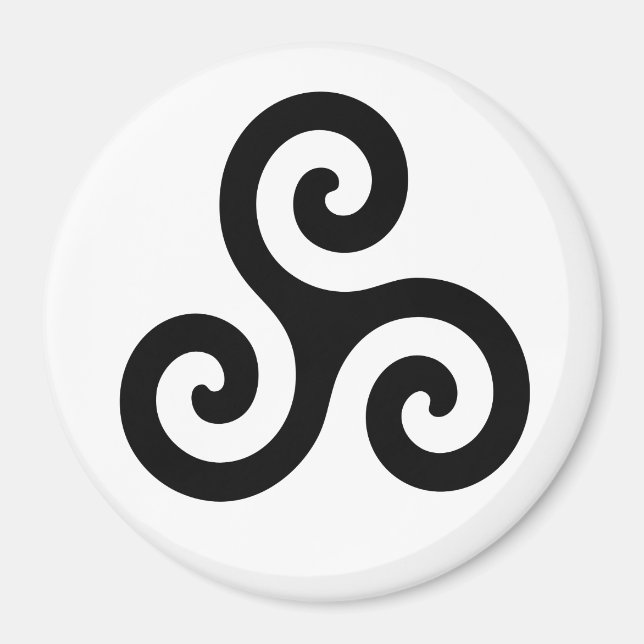 Black Celtic Triple Spiral Triskele on White Magnet (Front)