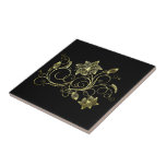 Black Ceramic Tile with Gold Flowers Choose Color<br><div class="desc">Gold Flowers Black Ceramic Tiles - or Add Your Color</div>