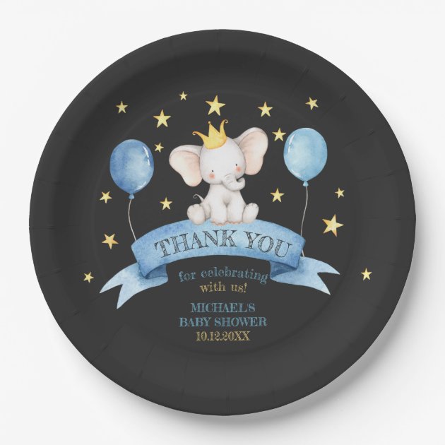 black chalk baby elephant BALLOON Paper Plates