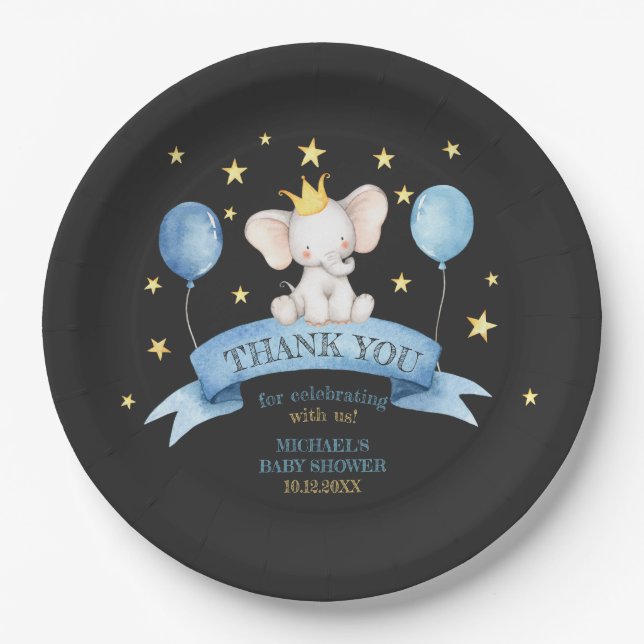 black chalk baby elephant BALLOON Paper Plates (Front)