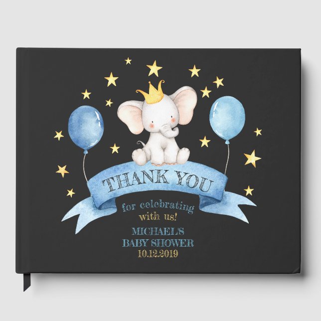 black chalk baby party elephant guest book (Front)